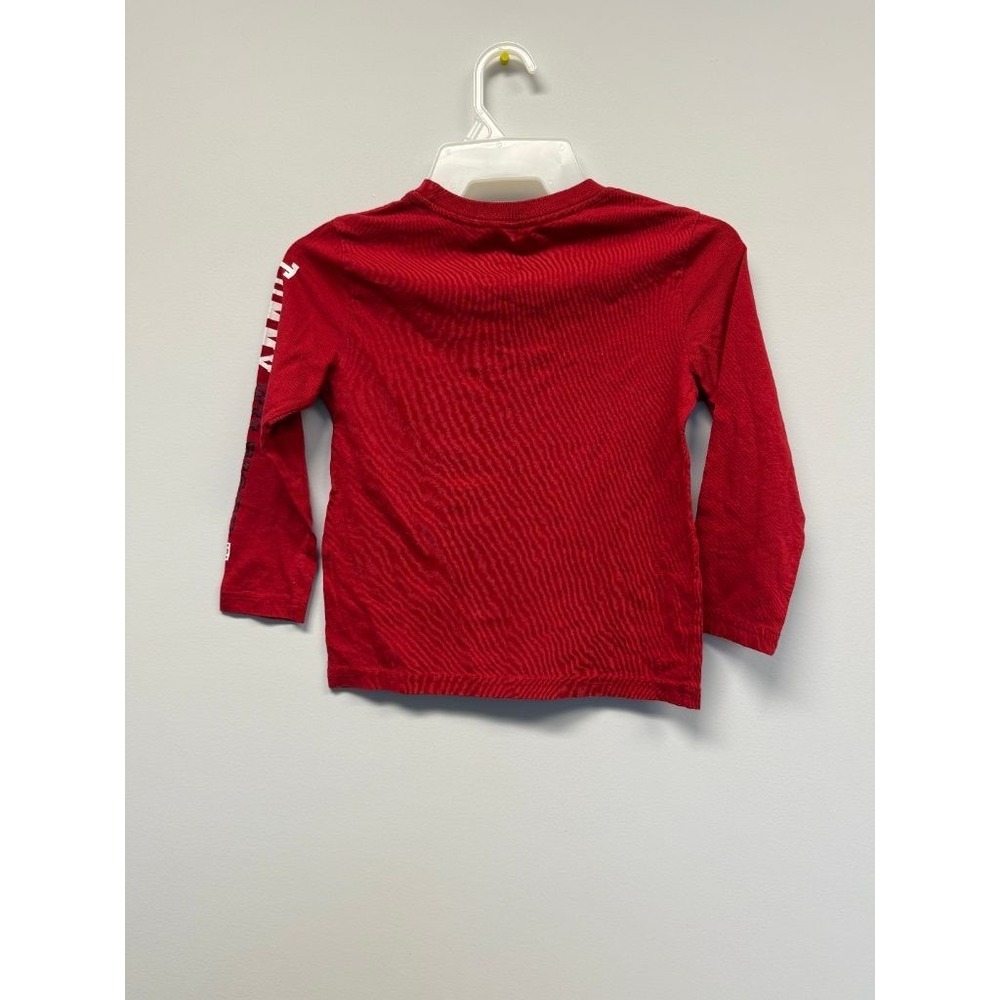 Tommy Hilfiger Boys Size 5 Red Long Sleeve Shirt Logo Sleeve Cotton Tee - Picture 3 of 5